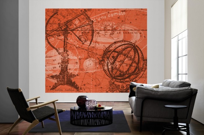 Die Designer-Fototapete Antike Astronomie, Artwork by Mylumi als große Bildtapete im Wohnzimmer. Als Bildtapete ist die Designer-Fototapete Antike Astronomie, Artwork by Mylumi ein besonderes Highlight auf Vliestapete.