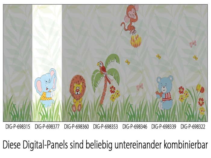 Das Panel ist Bestandteil des Gesamtmotives Dschungelfieber, ist aber auch einzeln einsetzbar.