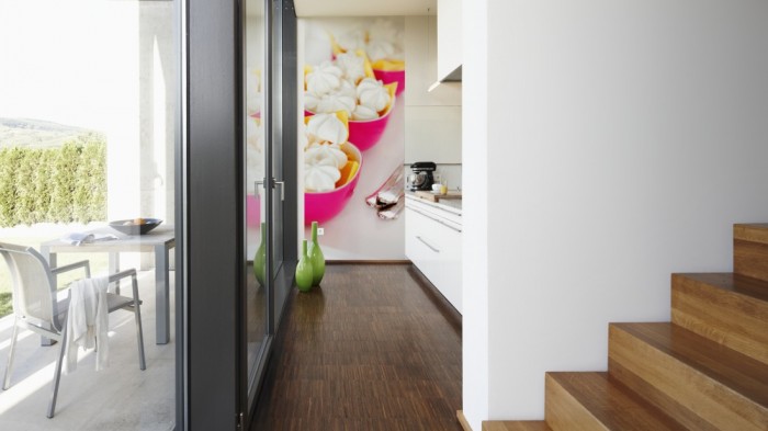 Ein Foto von dem 3D-Fotopanel Süßer Nachtisch vom Bäcker tapeziert in der Küche. Bestelle Deine Bildtapete online.