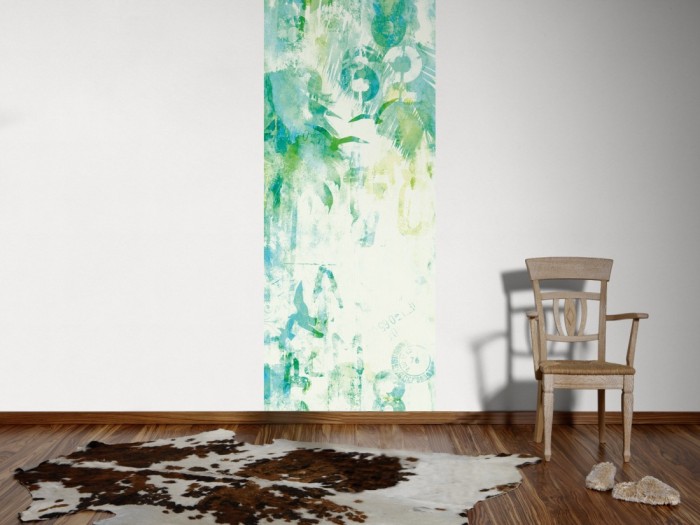 Ein Foto von dem Design-Fotopanel Unter den Palmen Grün tapeziert an der Wand. Bestelle Deine Bildtapete online.