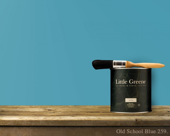 Englische Farbe von Little Greene Old School Blue 259 - Hochwertige Farbe gestrichen an der Wand