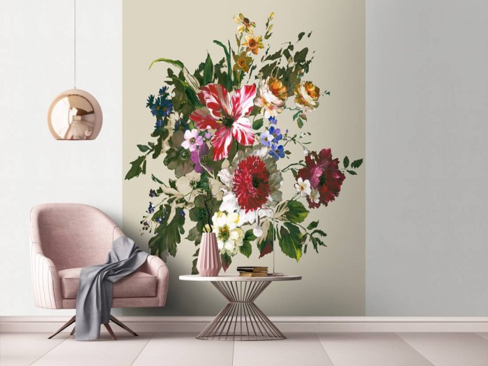 Das Design-Fotopanel Blumen-Bouquet Beige von Joop tapeziert in einem Büro. Bestelle die Bildtapete für Deine Wand online.