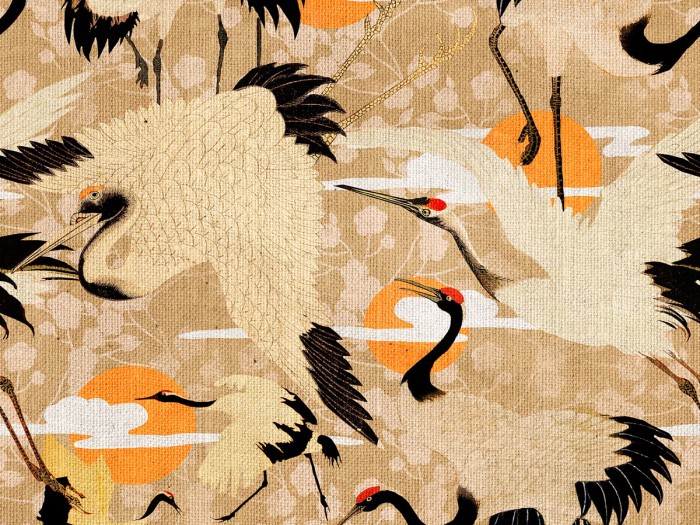 Detailansicht der Selected Walls Tapete Haikou Cranes Wallpaper Col. 01