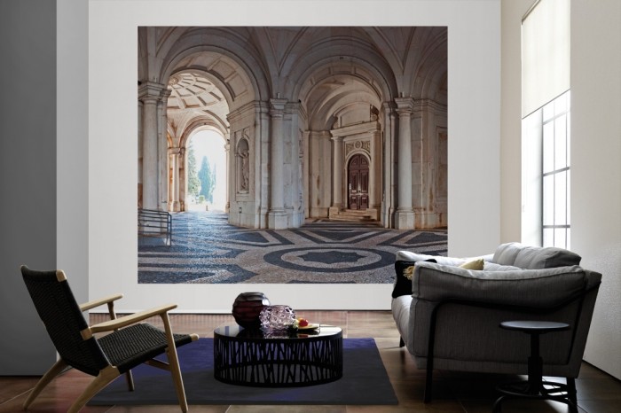 Die Fototapete Halle des Palácio Real in Lissabon, Portugal als große Bildtapete im Wohnzimmer. Als Bildtapete ist die Fototapete Halle des Palácio Real in Lissabon, Portugal ein besonderes Highlight auf Vliestapete.