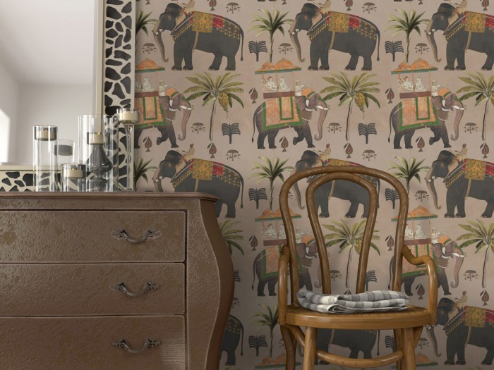 Raumansicht der Selected Walls Tapete Kalkutta Elephant Wallpaper Col. 02