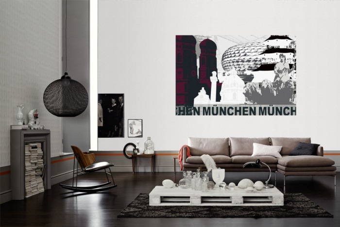 Die Design-Fototapete München Deutschland, Artwork als Wandbild im Wohnzimmer. Die Vlies-Design-Fototapete München Deutschland, Artwork verschönert als Wandbild Deine Wand.
