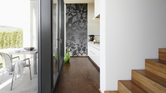 Ein Foto von dem Design-Fotopanel Moderne Ornamente Grau, Artwork tapeziert in der Küche. Bestelle Deine Bildtapete online.