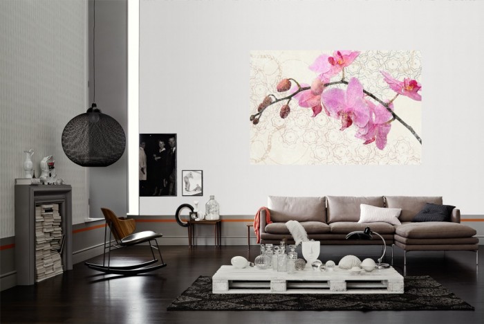 Die Design-Fototapete Orchidee, Artwork als Wandbild im Wohnzimmer. Die Vlies-Design-Fototapete Orchidee, Artwork verschönert als Wandbild Deine Wand.