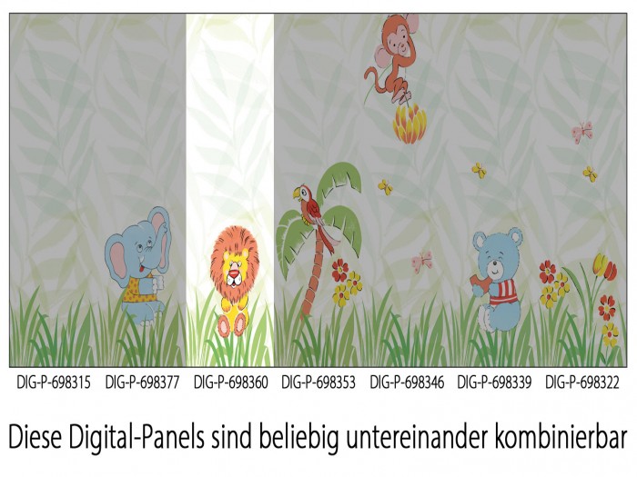 Das Panel ist Bestandteil des Gesamtmotives Dschungelfieber, ist aber auch einzeln einsetzbar.