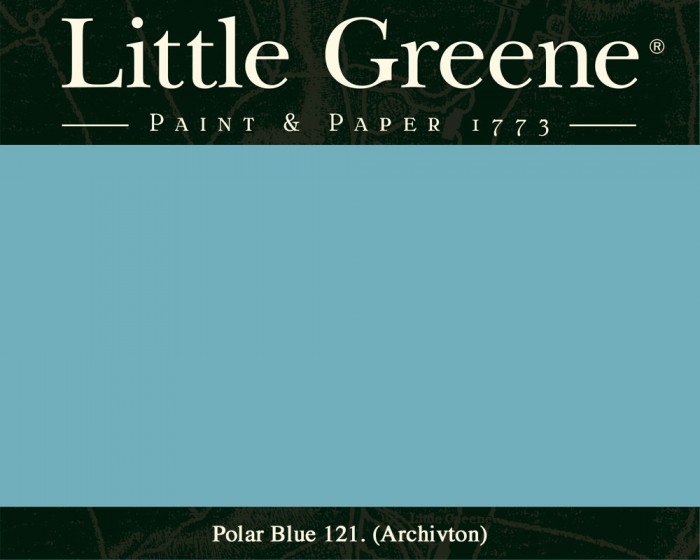 Englische Farbe von Little Greene Polar Blue 121 - Hochwertige Farbe gestrichen an der Wand