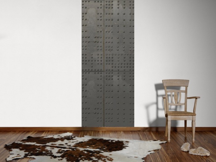 Ein Foto von dem 3D-Fotopanel Wand aus Stahl, Metall tapeziert an der Wand. Bestelle Deine Bildtapete online.