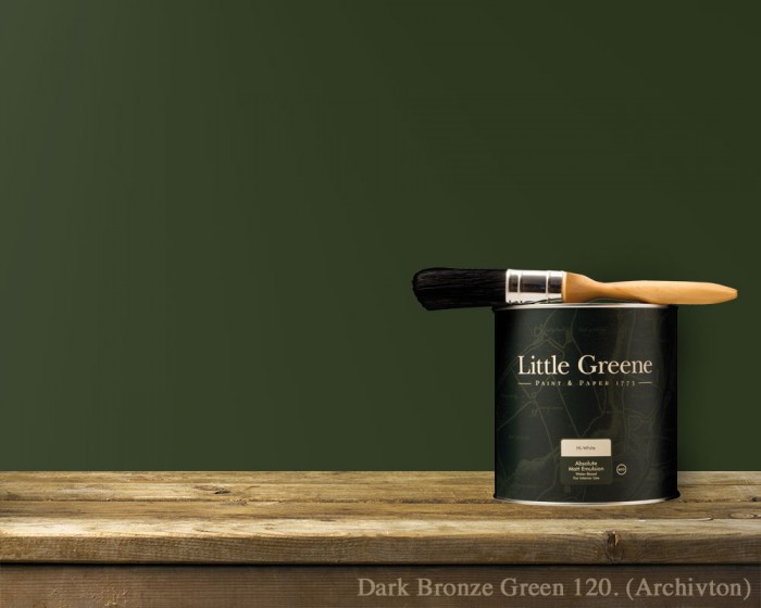 Englische Farbe von Little Greene Dark Bronze Green 120 - Hochwertige Farbe gestrichen an der Wand