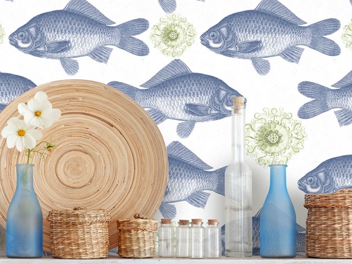 Raumansicht der Selected Walls Tapete Lindau Fish Wallpaper Col. 01