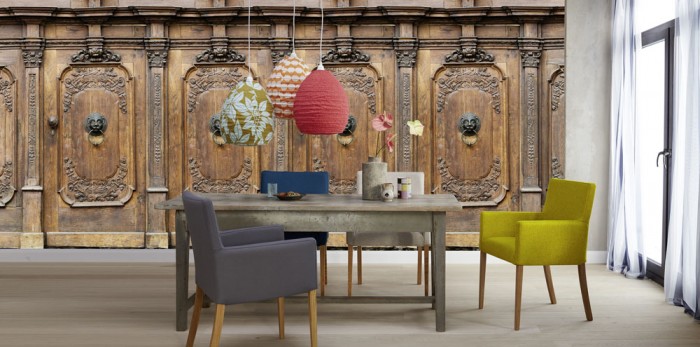 3D-Fototapete Holz Wand, klassische Vertäfelung aus Eiche