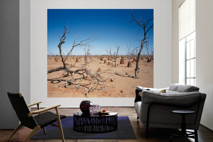 Die Fototapete Australien, Outback als große Bildtapete im Wohnzimmer. Als Bildtapete ist die Fototapete Australien, Outback ein besonderes Highlight auf Vliestapete.