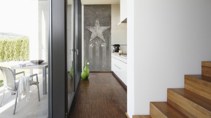 Ein Foto von dem Design-Fotopanel New York, Star & Stripes Light von Michalsky tapeziert in der Küche. Bestelle Deine Bildtapete online.