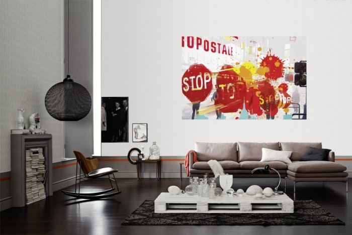 Die Designer-Fototapete Times Square in New York, Artwork by Mylumi als Wandbild im Wohnzimmer. Die Vlies-Designer-Fototapete Times Square in New York, Artwork by Mylumi verschönert als Wandbild Deine Wand.