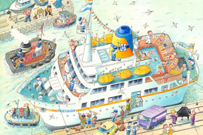 Die Fototapete Schiff im Hafen, Wimmelbild für Kinder, eine Vlies-Fototapete bei Livingwalls Cologne online kaufen. Die Fototapete Schiff im Hafen, Wimmelbild für Kinder ist eine Fototapete auf Maß.