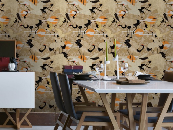 Raumansicht der Selected Walls Tapete Haikou Cranes Wallpaper Col. 01