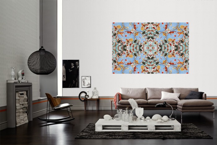 Die Designer-Fototapete Kaleidoskop Sport, Artwork by Mylumi als Wandbild im Wohnzimmer. Die Vlies-Designer-Fototapete Kaleidoskop Sport, Artwork by Mylumi verschönert als Wandbild Deine Wand.