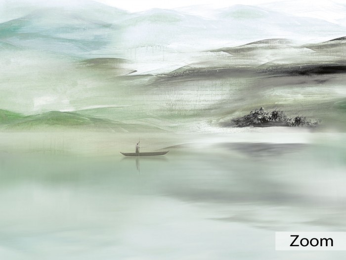 Detailansicht der grünen Designtapete Silence Boat Wallpaper