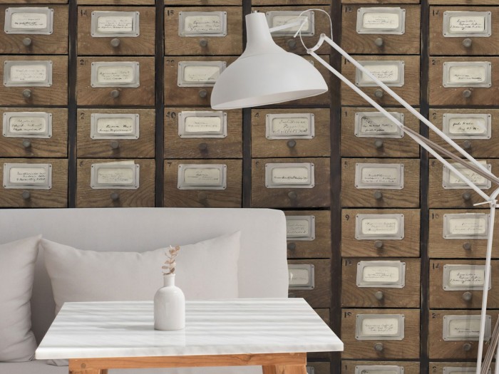 Raumansicht der Selected Walls Tapete Detroit Pharmacist Cabinet Wallpaper Col. 01