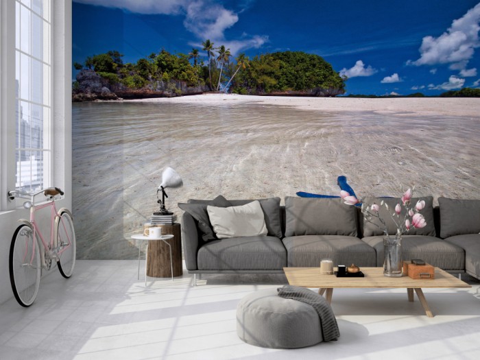 Die Fototapete Strand der Malediven mit Seestern auf einer großen Wand im Loft tapeziert. Die Fototapete Strand der Malediven mit Seestern wird individuell auf Deine Wand angepasst.