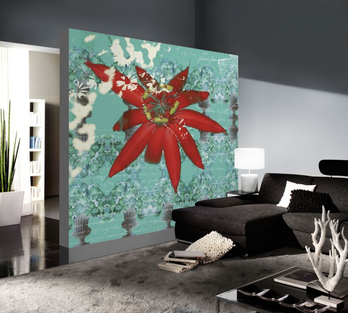 3D-Designer-Fototapete Rote Blüte, Artwork by Mylumi