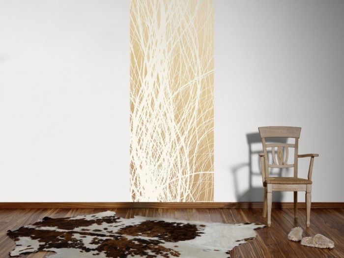 Ein Foto von dem Design-Fotopanel Feine Linien Weiß auf Beige, Artwork tapeziert an der Wand. Bestelle Deine Bildtapete online.