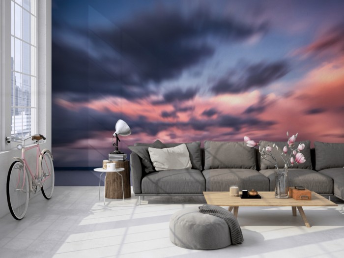 Die Fototapete See in Washington mit Steg im Abendrot auf einer großen Wand im Loft tapeziert. Die Fototapete See in Washington mit Steg im Abendrot wird individuell auf Deine Wand angepasst.