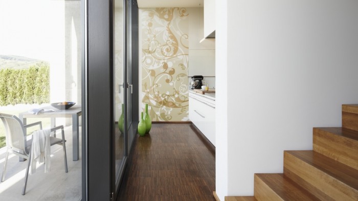 Ein Foto von dem Design-Fotopanel Florales Ornament, Artwork tapeziert in der Küche. Bestelle Deine Bildtapete online.