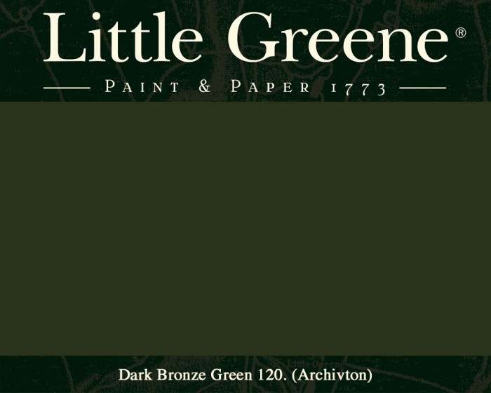 Englische Farbe von Little Greene Dark Bronze Green 120 - Hochwertige Farbe gestrichen an der Wand