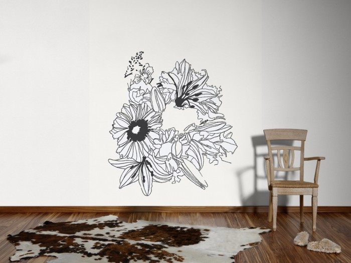 Ein Foto von dem Design-Fotopanel Flower-Power Blüte Hellgrau tapeziert an der Wand. Bestelle Deine Bildtapete online.
