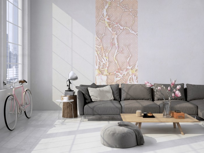 Das Design-Fotopanel Abstrakte Ranken, Artwork tapeziert in einem Loft. Bestelle die Bildtapete für Deine Wand online.