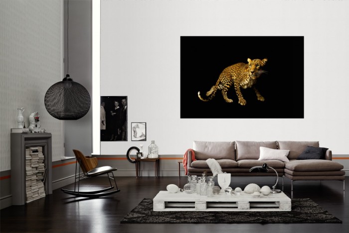 Die Fototapete Leopard, Fotografie by Mark Laita als Wandbild im Wohnzimmer. Die Vlies-Fototapete Leopard, Fotografie by Mark Laita verschönert als Wandbild Deine Wand.