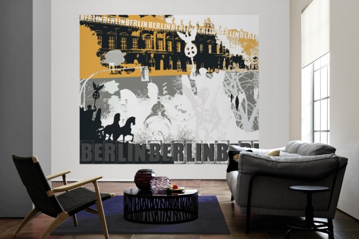 Die Design-Fototapete Berlin Deutschland, Artwork als große Bildtapete im Wohnzimmer. Als Bildtapete ist die Design-Fototapete Berlin Deutschland, Artwork ein besonderes Highlight auf Vliestapete.