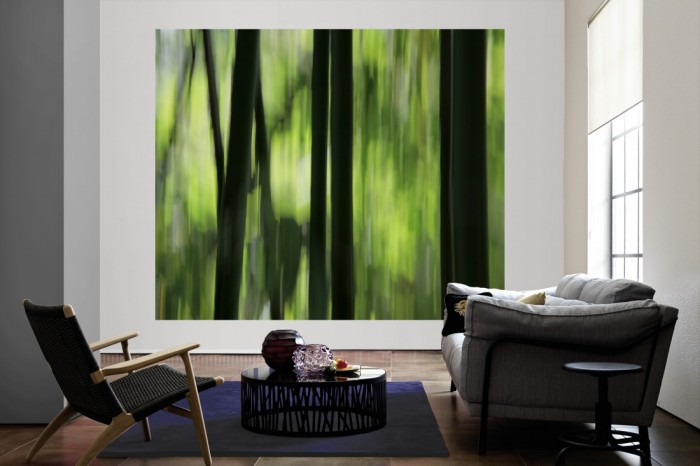 Die Fototapete Bambus in Bewegung als große Bildtapete im Wohnzimmer. Als Bildtapete ist die Fototapete Bambus in Bewegung ein besonderes Highlight auf Vliestapete.