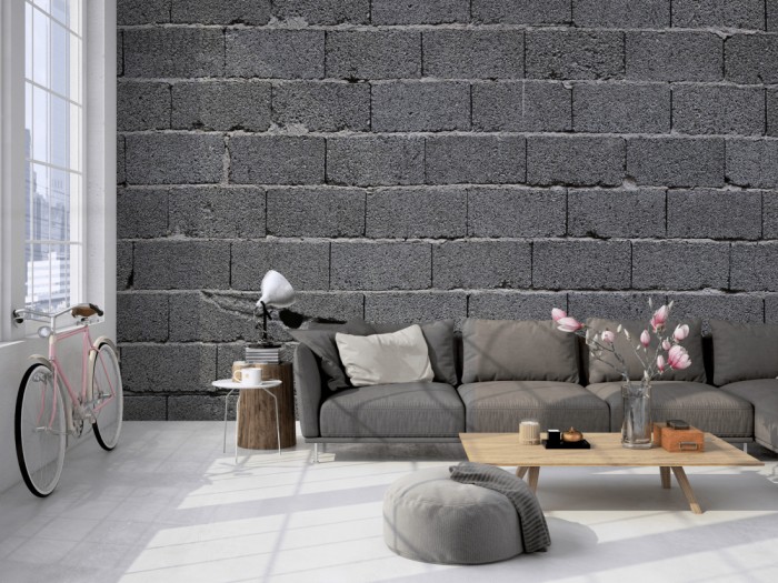 Die Fototapete Stein Wand, Rohbau Steine auf einer großen Wand im Loft tapeziert. Die Fototapete Stein Wand, Rohbau Steine wird individuell auf Deine Wand angepasst.