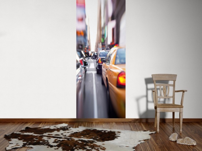 Ein Foto von dem 3D-Fotopanel Taxis in Manhattan, New York USA tapeziert an der Wand. Bestelle Deine Bildtapete online.