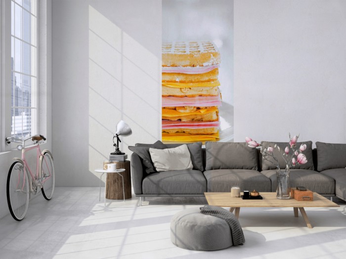 Das 3D-Fotopanel Waffeln, So Tasty tapeziert in einem Loft. Bestelle die Bildtapete für Deine Wand online.