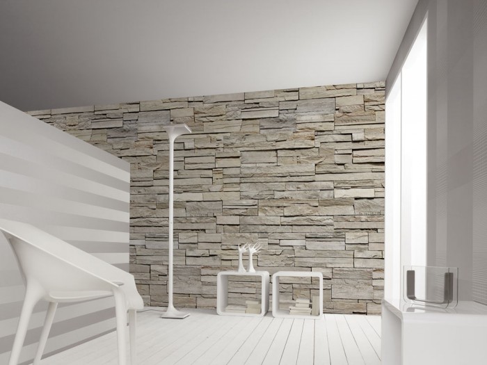 3D-Fototapete Stein Wand, Naturstein beige-grau