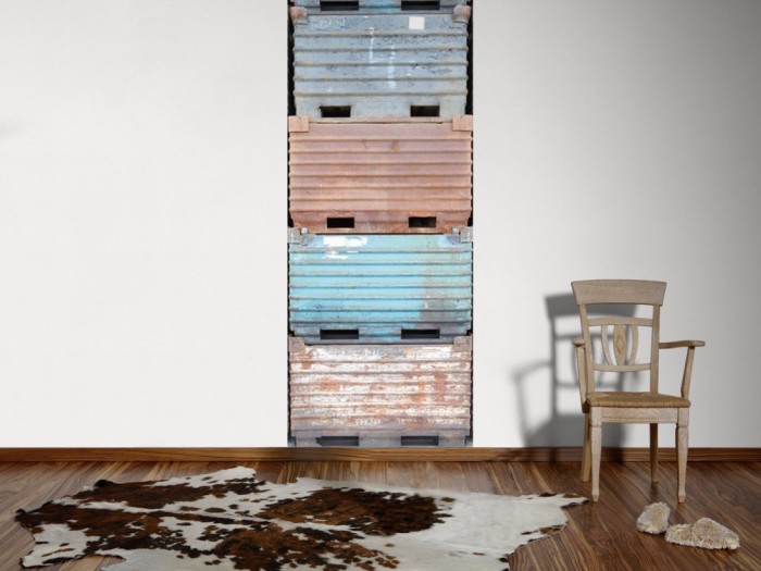 Ein Foto von dem 3D-Fotopanel Alte, Rostige Metall Container tapeziert an der Wand. Bestelle Deine Bildtapete online.