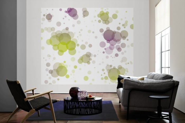 Die Design-Fototapete Geometrie Kreise als große Bildtapete im Wohnzimmer. Als Bildtapete ist die Design-Fototapete Geometrie Kreise ein besonderes Highlight auf Vliestapete.