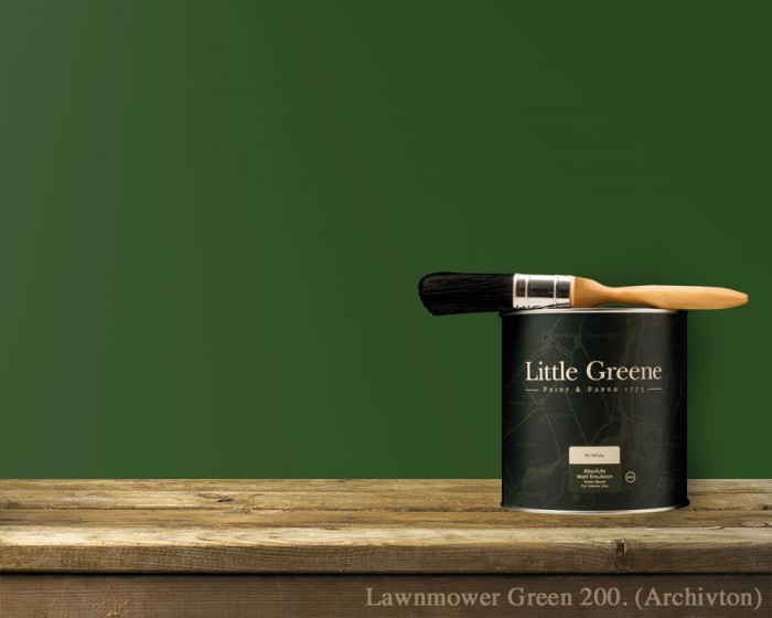 Englische Farbe von Little Greene Lawnmower Green 200 - Hochwertige Farbe gestrichen an der Wand