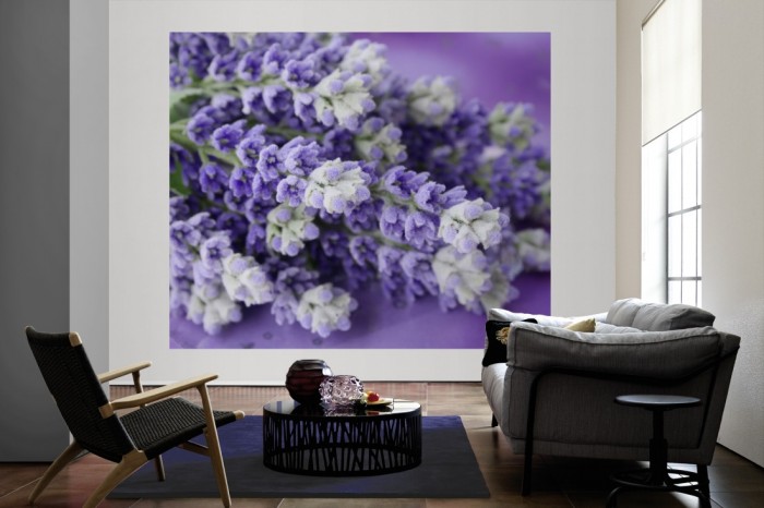 Die Fototapete Lavendel Bündel im Detail als große Bildtapete im Wohnzimmer. Als Bildtapete ist die Fototapete Lavendel Bündel im Detail ein besonderes Highlight auf Vliestapete.