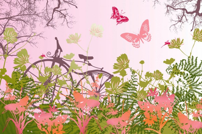 Die Design-Fototapete Fahrrad im Wald, Artwork, eine Vlies-Fototapete bei Livingwalls Cologne online kaufen. Die Design-Fototapete Fahrrad im Wald, Artwork ist eine Fototapete auf Maß.
