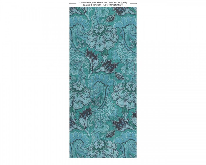 Abmessungen der NLXL Tapete MRV-03 Big Pattern Paola von Mr & Mrs Vintage, in der Variante mit 3 Bahnen.