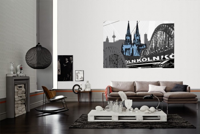 Die Design-Fototapete Köln Deutschland, Artwork als Wandbild im Wohnzimmer. Die Vlies-Design-Fototapete Köln Deutschland, Artwork verschönert als Wandbild Deine Wand.