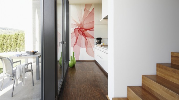 Ein Foto von dem 3D-Design-Fotopanel Plastische Form Rot, Artwork tapeziert in der Küche. Bestelle Deine Bildtapete online.