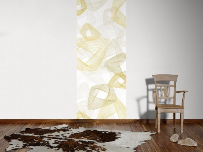Ein Foto von dem 3D-Design-Fotopanel Plasische Formen Gold, Artwork tapeziert an der Wand. Bestelle Deine Bildtapete online.